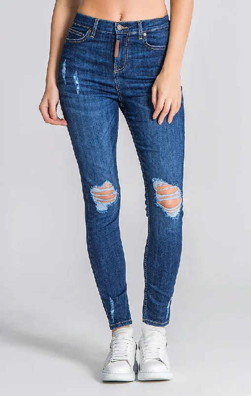 Dark Blue Core Ripped Jeans