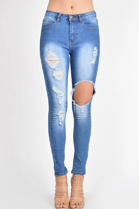 High Waisted Torn Skinny Fit Jeans