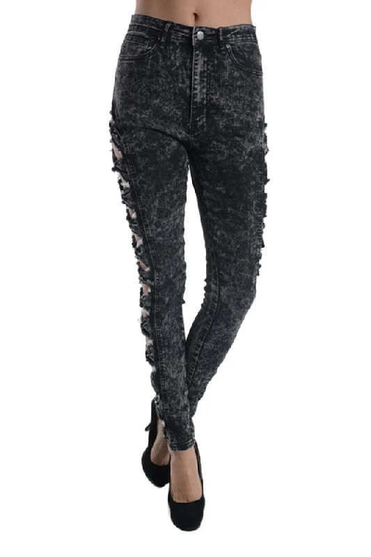 Women's Cut-N-Tied Acid Wash Skinny Jeans