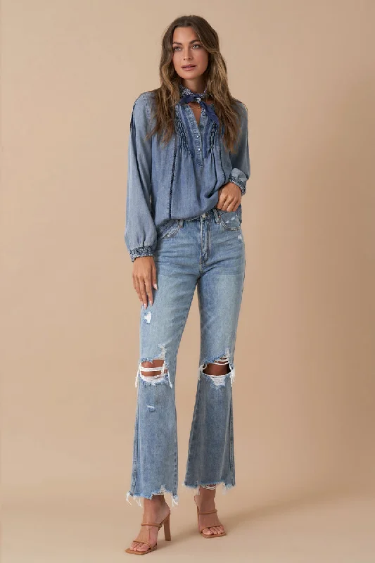 Mid Rise Crop Flare Denim