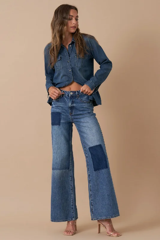 Relaxed Wide Leg Patchwork Jeans