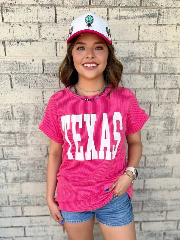 TEXAS Hot Pink Ribbed Top