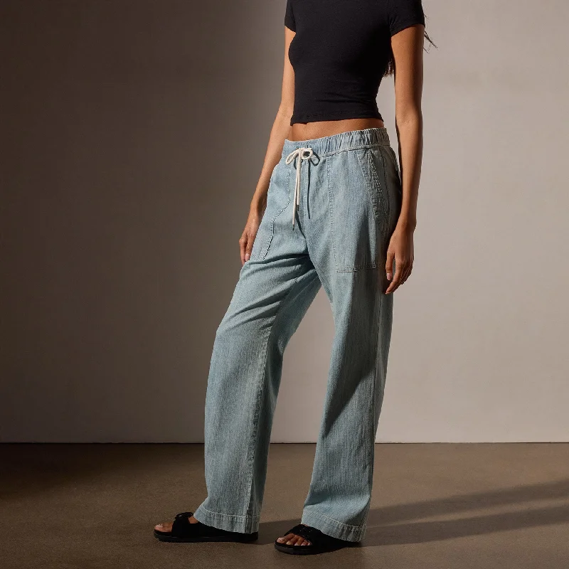 Wide Leg Pull On Denim Pant - Bleach Wash