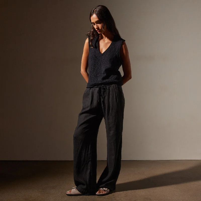 Wide Leg Relaxed Linen Pant - Black