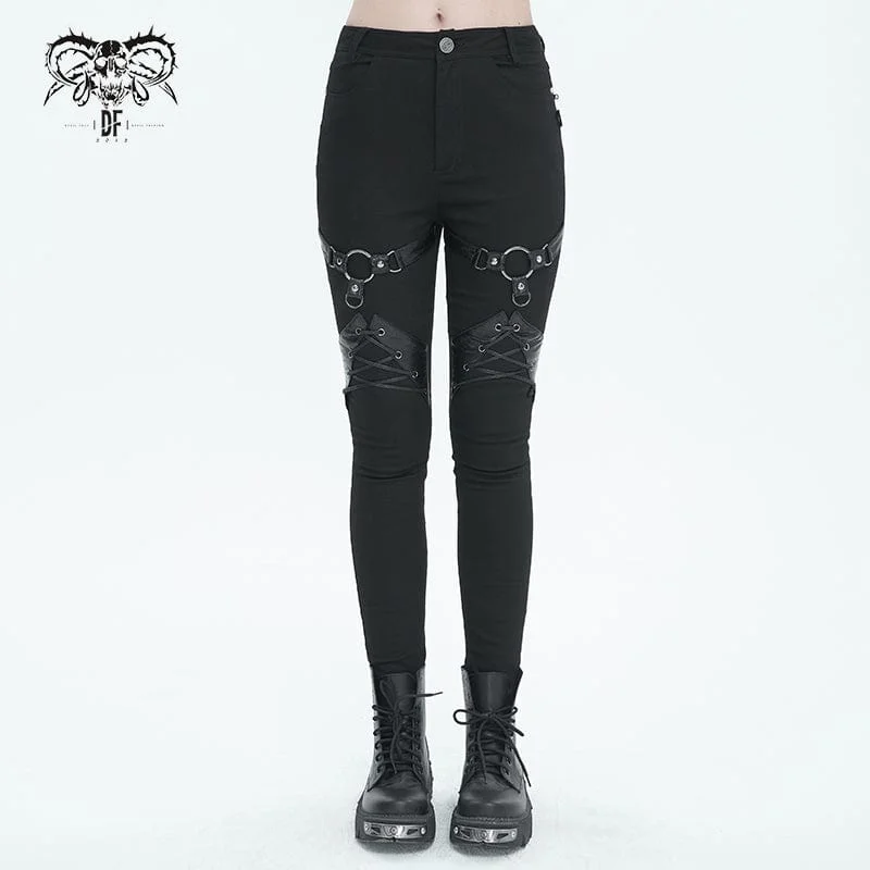 Women's Punk Buckle Splice Skinny Pants