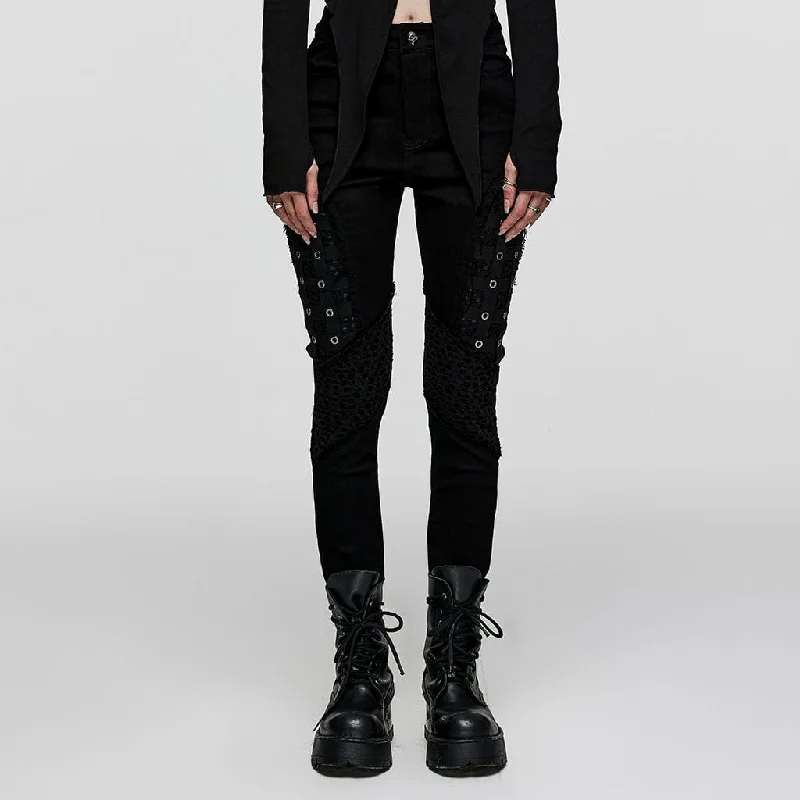 Women's Punk Mesh Splice Eyelet Pants