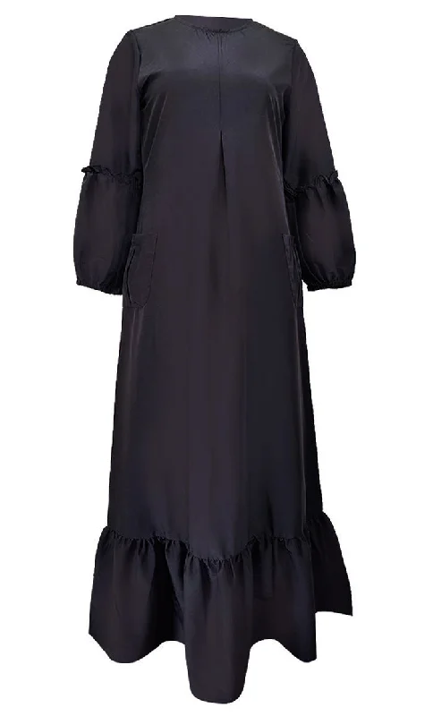 Basic Black Kashibo Ruffle Detailing Sleeves Abaya