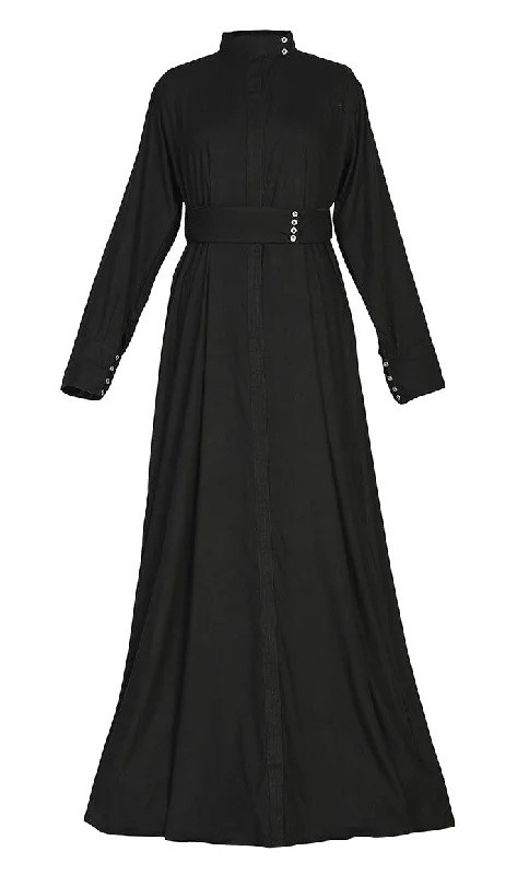 Comfort Black Rayon Stylish Abaya With Pockets And Belt