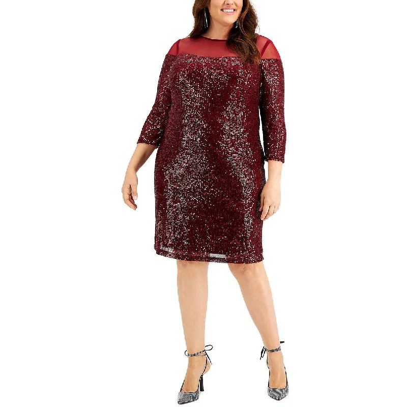 R&M Richards Womens Plus Sequined Illusion Yoke Cocktail and Party Dress