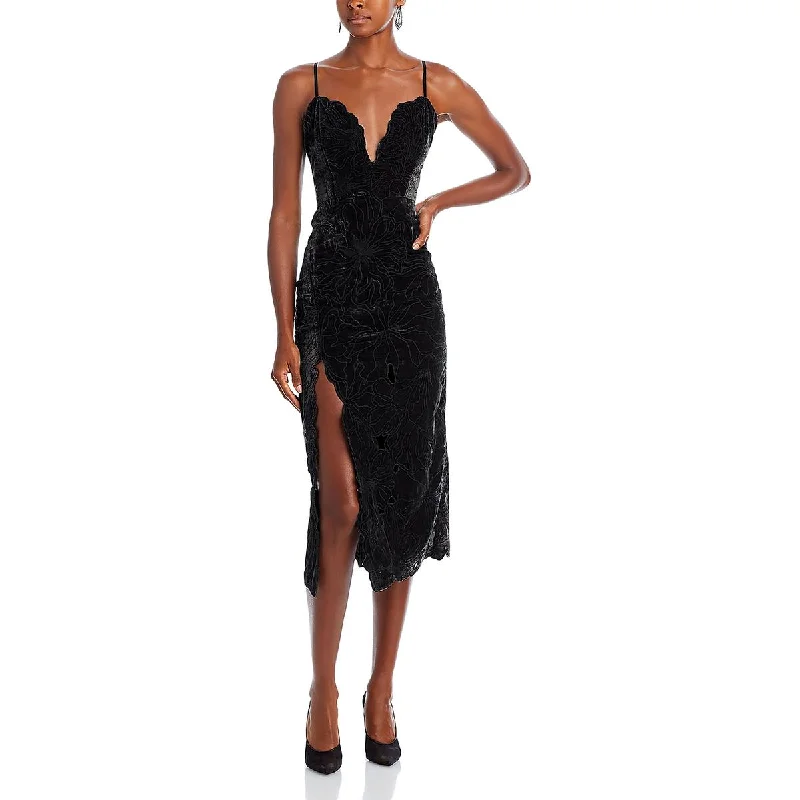 Ramy Brook Womens Haven Velvet Front Slit Cocktail And Party Dress