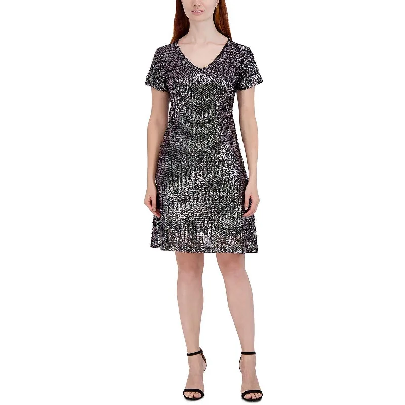 Signature By Robbie Bee Womens Petites Sequined Knee Cocktail and Party Dress