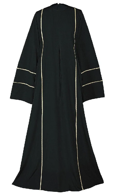 Women's Beautiful Black Abaya With Golden Lace Detailing And Included Pockets