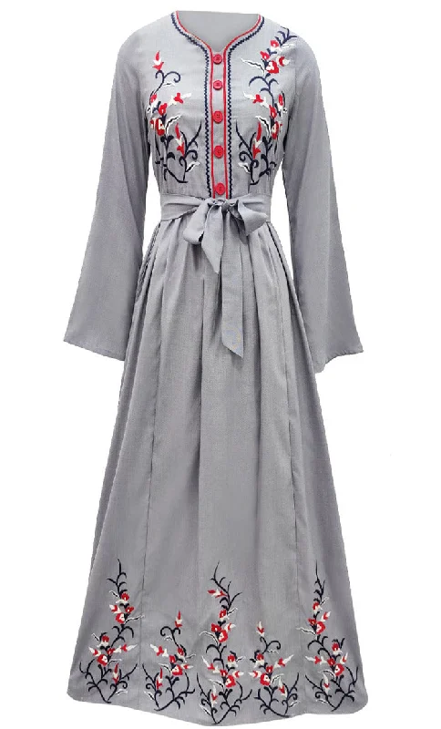 Women's Beautiful Embroidered Chambray Abaya