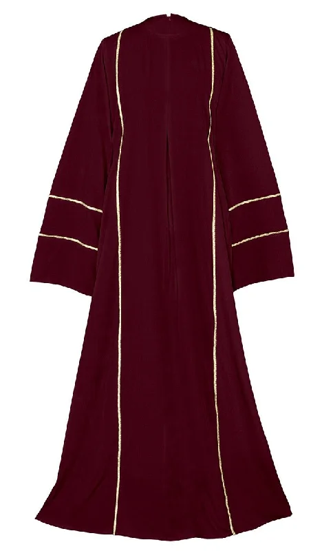 Women's Beautiful Maroon Abaya With Golden Lace Detailing And Included Pockets