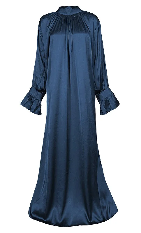 Women's Beautiful Navy Satin Abaya With Pockets