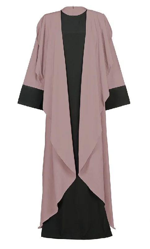 Women's Comfortable Black And Rose Dust Double Layered Abaya With Pockets