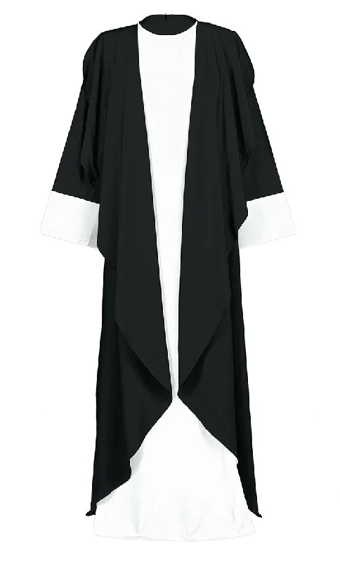 Women's Comfortable White And Black Double Layered Abaya With Pockets