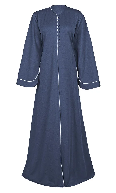 WARM CORDUROY Front Button Down Abaya With White Piping