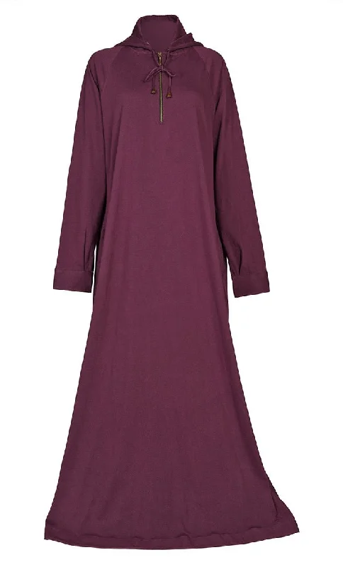 Women's Jersey Maroon Hooded Abaya With Pockets