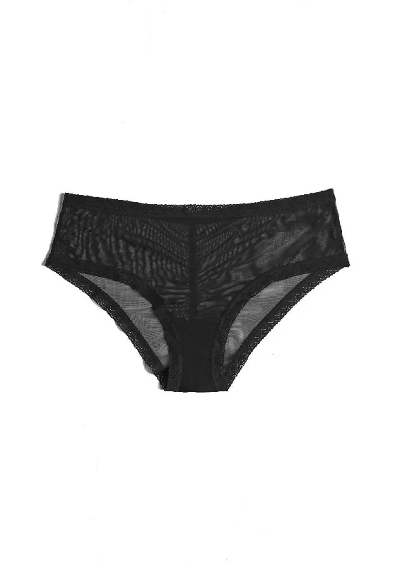 Women's Mesh Lace Trim Hipster Panty In Black