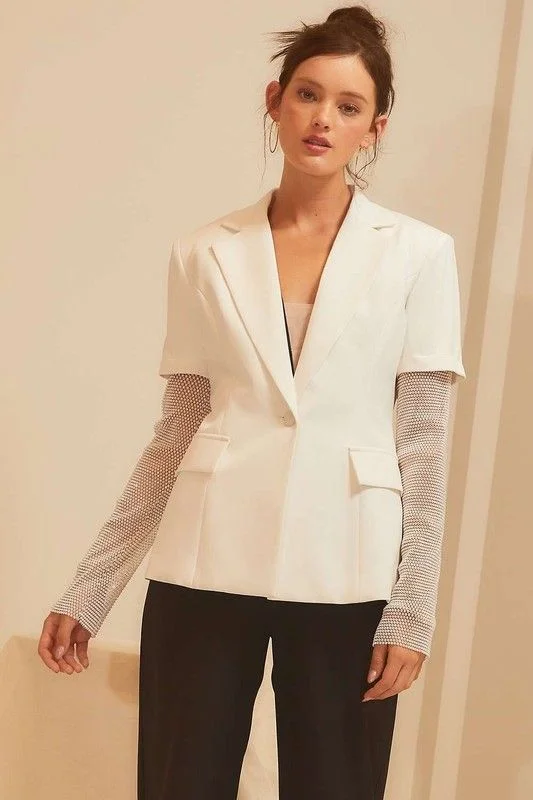 Embellished Fishnet Blazer - White