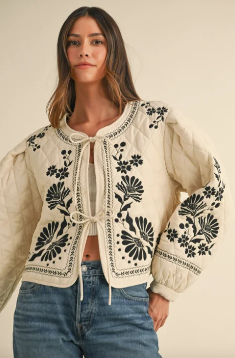 Floral Embroidered Quilted Jacket