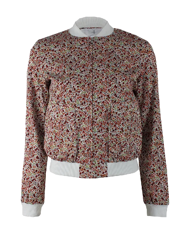 Flower Print Bomber Jacket with Pockets