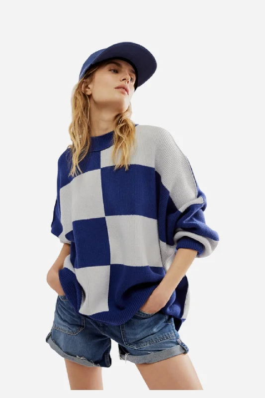 Free People Checker Easy Street Tunic in Blueprint Combo