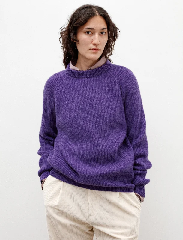 Ribbed Raglan Cashmere Sweater Purple