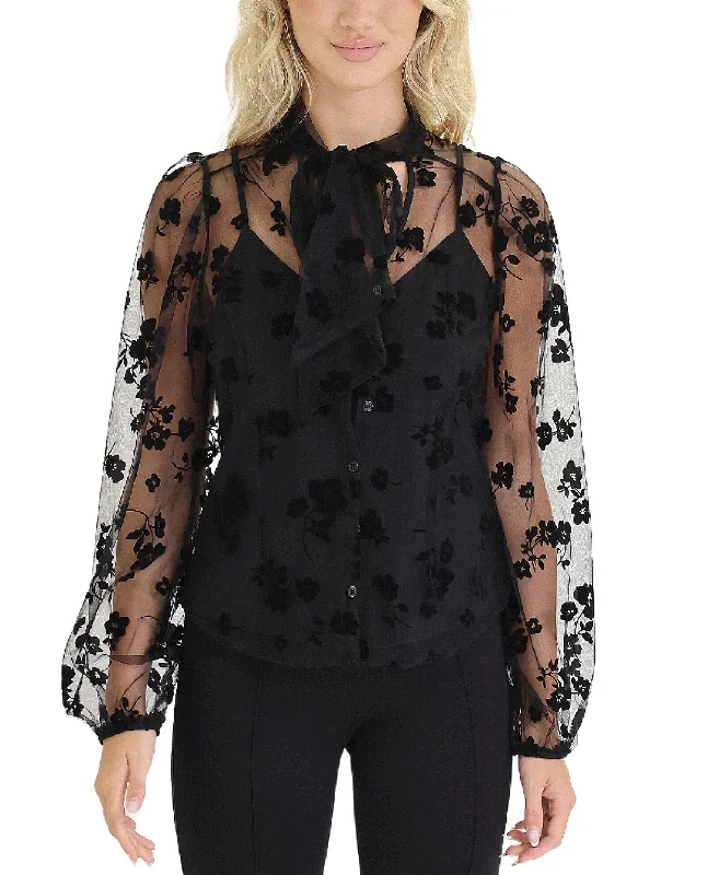 Flocked Floral Sheer Blouse