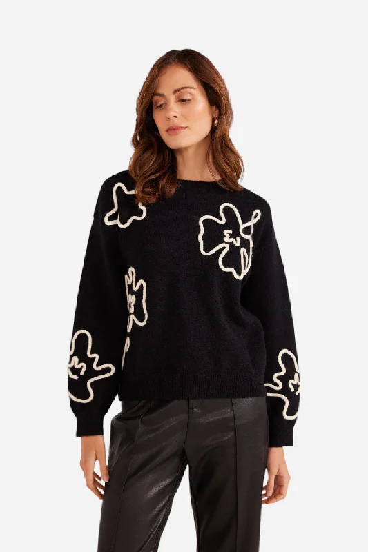 MINKPINK Isla Floral Knit Jumper Black