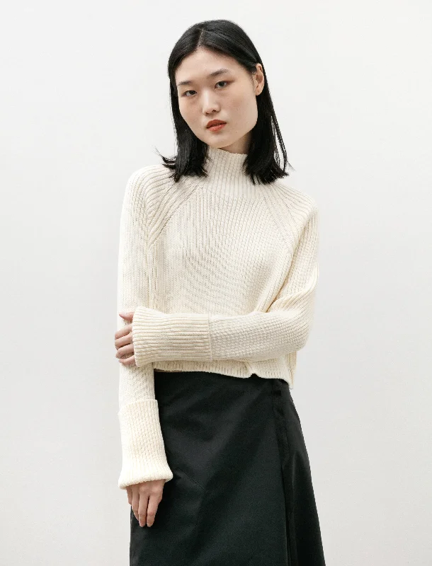 Wool Cotton Tight Round Neck Knit Off White